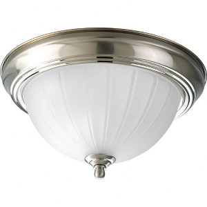 Progress Lighting, Melon, 1-Light Flush Mount Ceiling Light, Brushed Nickel, Etched Ribbed Melon Glass - 1 of 2