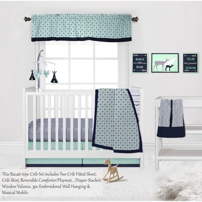 Bacati - Noah Mint Navy 10 pc Crib Bedding Set with 2 Crib Fitted Sheets