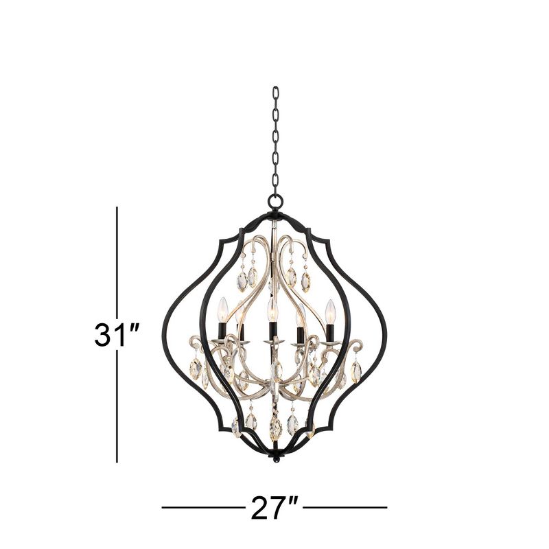 Possini Euro Design Clara Black Silver Pendant Chandelier 27" Wide Industrial Ornate Cage Amber Crystal 5-Light Fixture for Dining Room Kitchen Island, 4 of 8