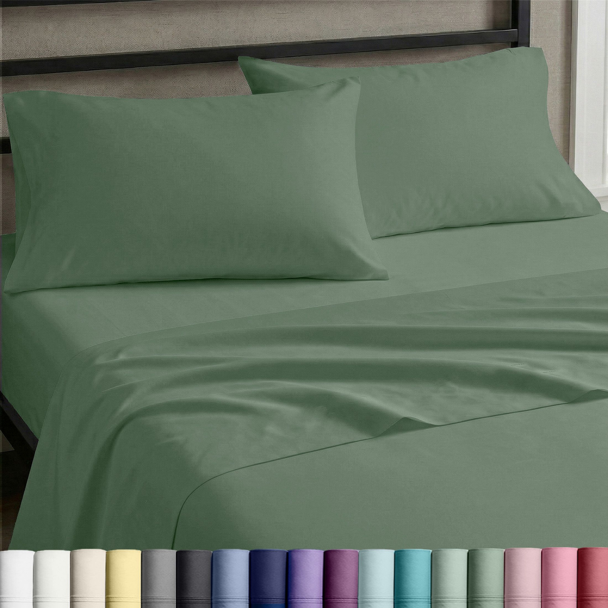 Soft 100% Cotton Sheets Set - Durable Sateen, Deep Pocket - by California Design Den - Pine Green, King