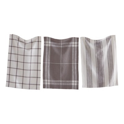 tagltd Classic Dishtowel Set Of 3 Check Stripe Window Pane Gray Cotton Yarn Dye Slub Weave Enzyme Wash Machine Wash 26L x 18W