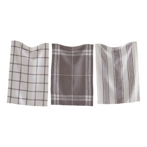 tagltd Classic Dishtowel Set Of 3 Check Stripe Window Pane Gray Cotton Yarn Dye Slub Weave Enzyme Wash Machine Wash 26L x 18W - 1 of 2