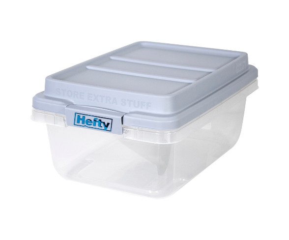 Hefty 18 Quart Storage Container - Strong Clear Plastic Storage Bin with Gray HI-RISE Stackable Lid