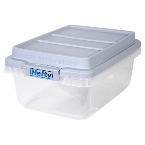Hefty 18 Quart Storage Container Strong Clear Plastic Storage Bin With Gray Hi Rise Stackable Lid