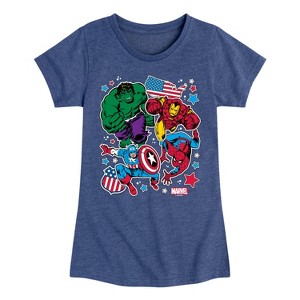Girls' - Marvel - Avengers America Stickers Style Fitted Short Sleeve Graphic T-Shirt - 1 of 4