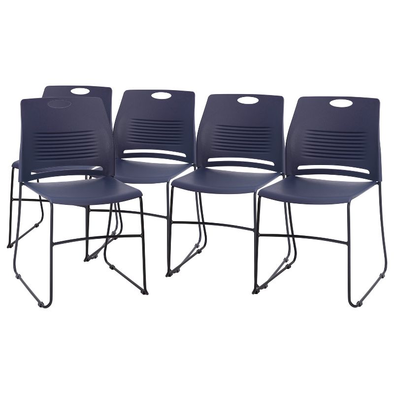 Flash Furniture HERCULES Series Set of 5 Commercial Grade 660 lb. Capacity Plastic Stack Chair with Powder Coated Sled Base Frame and Integrated Carrying Handle, 1 of 12