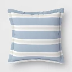 Outdoor Throw Pillow with Flange Navy/Linen Stripe - Threshold™