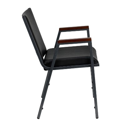 Versatile Black Vinyl and Metal Stack Chair with Armrests