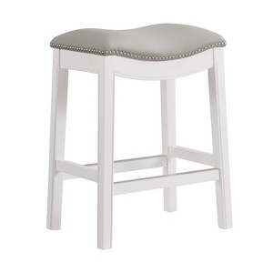 Williston Counter Height Barstool White - Alaterre Furniture: Rubberwood, Nailhead Trim, Polyester Upholstered Saddle Seat - 1 of 4