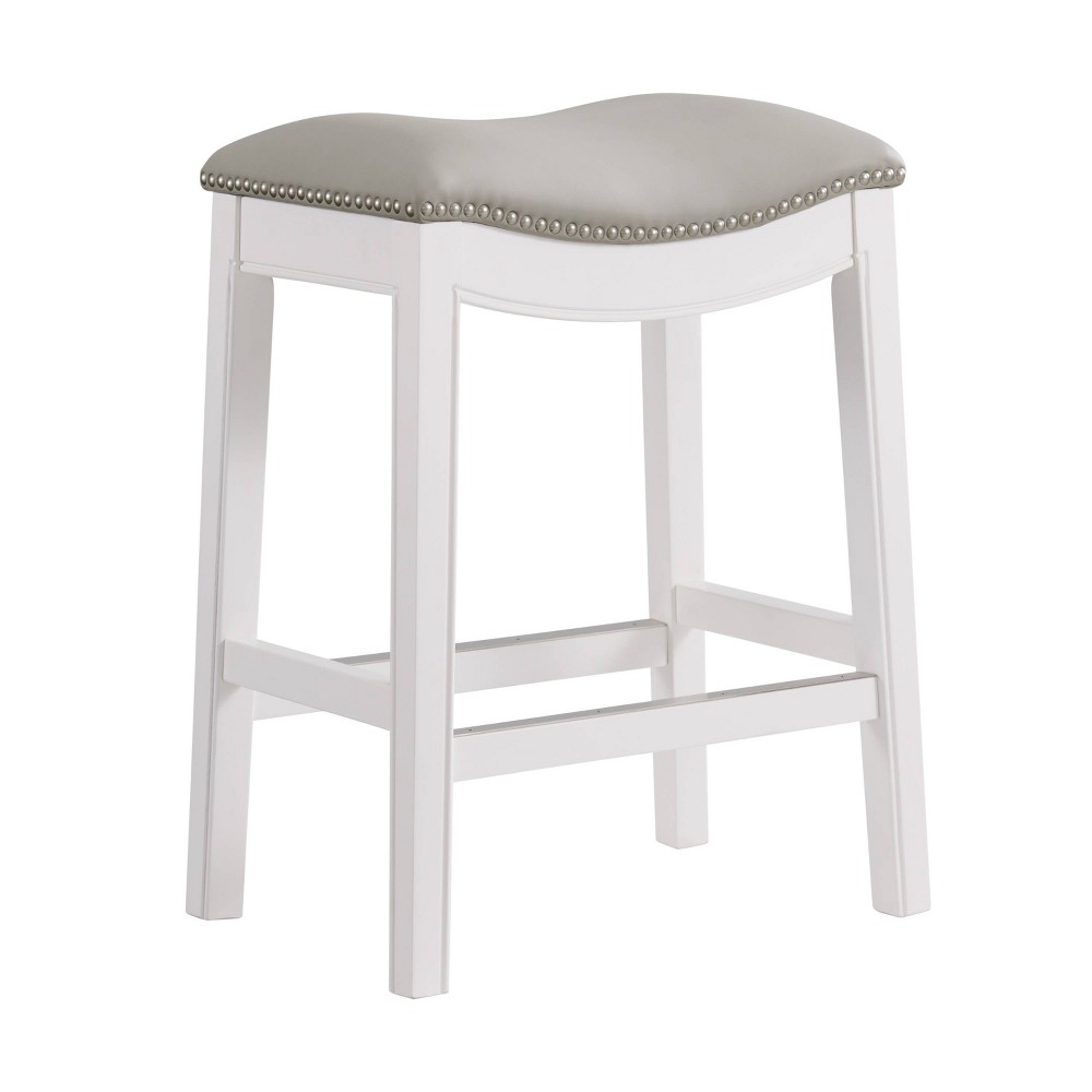 Williston Counter Height Barstool White - Alaterre Furniture: Rubberwood, Nailhead Trim, Polyester Upholstered Saddle Seat