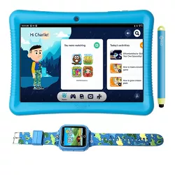 Contixo Kids Tablet K102 Bundle With Smart Watch, 10-inch Hd, Ages 3-7 With Camera, Parental Control, 32gb, Wifi, Learning Tablet - Blue