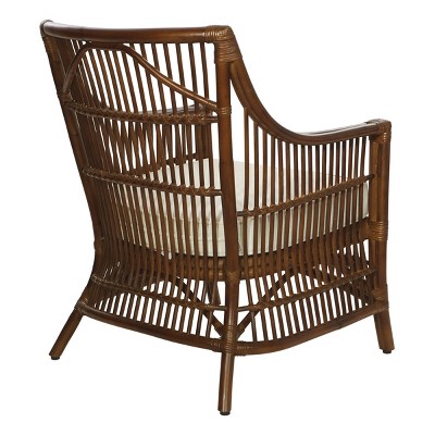 Handcrafted Brown Rattan Accent Chair with Cream Cushion