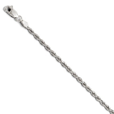 Black Bow Jewelry 2.5mm 14k White Gold Solid Diamond Cut Rope Chain Bracelet