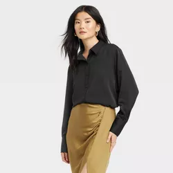 Women's Long Sleeve Satin Button-Down Shirt - A New Day™