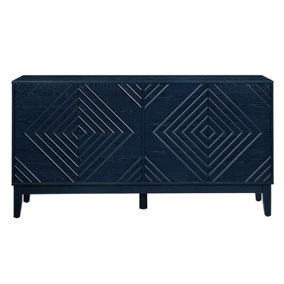 Lirago Blue Buffet Cabinet with Storage  Fluted Design Adjustable Shelves 31.5"H x 15.8"D x 60.5"W