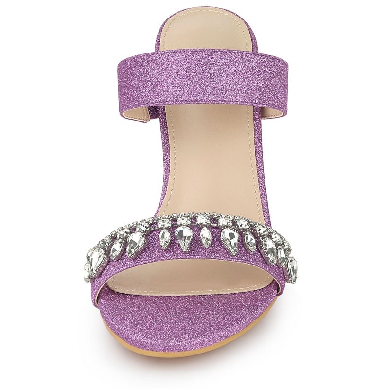 Allegra K Women's Glitter Rhinestone Stiletto Heels Sandals, 3 of 8