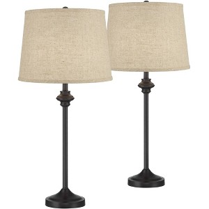 360 Lighting Lynn 26" Tall Skinny Buffet Modern Table Lamps Set of 2 Black Finish Metal Burlap Linen Shade Living Room Bedroom Bedside Nightstand - 1 of 4