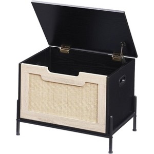 23.6'' Rattan Storage Bench with Seat Cushion for Entryway, Living Room, Bedroom, Black - 1 of 4
