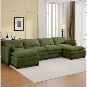Hyleory Corduroy U-Shaped Sectional Sofa, 4-Seater Couch with 2 Movable Ottomans, Modular Living Room Furniture - 1 of 4