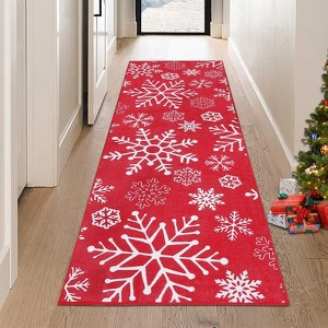 Christmas Area Rug, Winter Holiday Home Decor Rugs for Living Room Bedroom, Snowflake Print Decorative Carpet Non Slip for Nursery - 1 of 4