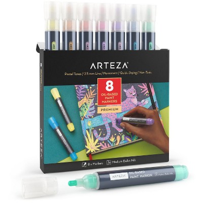 Arteza Oil-Based Bullet-Nib Markers, Pastel Colors - 8 Piece (ARTZ-4187)