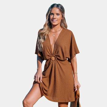 Women's Rust Plunge Neck Cover-Up Dress - Cupshe