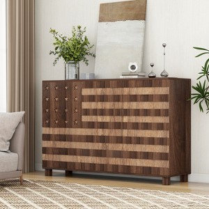 LOVSON 55''Multi-Function Buffet Sideboard with 2 Drawers and 3 Doors, Adjustable Shelf Storage Cabinet, Suitable for Living Room and Kitchen, Walnut - 1 of 4