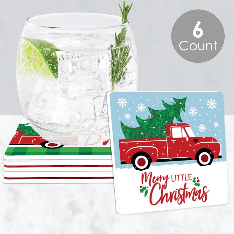 Big Dot of Happiness Merry Little Christmas Tree - Funny Red Truck and Car Christmas Party Decorations - Drink Coasters - Set of 6, 2 of 9