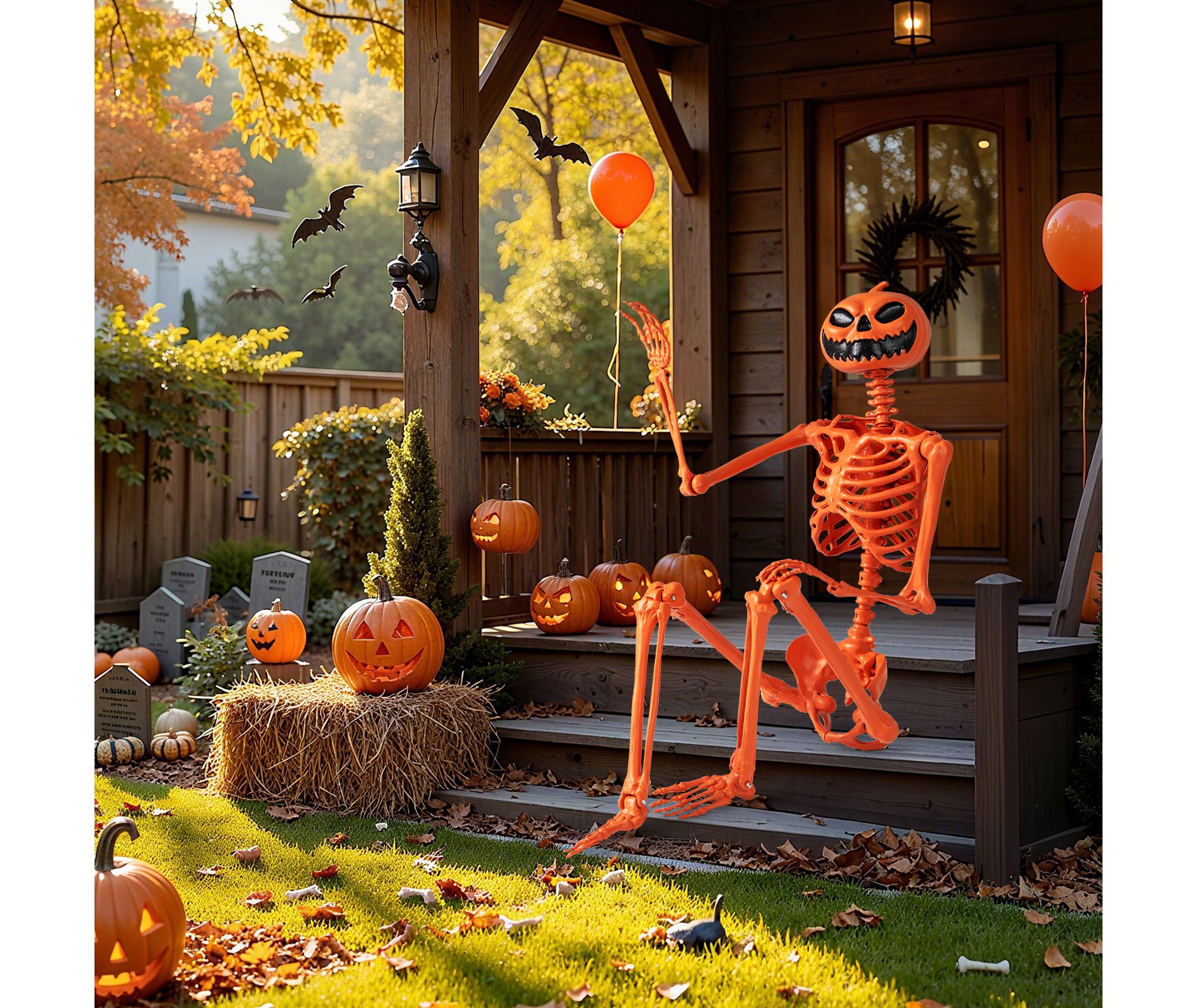 Costway 5.2/5.5 FT Poseable Halloween Skeleton Life-Size Decoration with Movable Joint