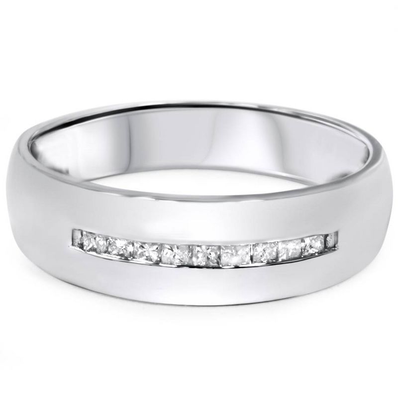 Pompeii3 Mens 5.5mm 1/6ct Princess Cut Diamond Wedding Ring 10K White Gold, 2 of 4