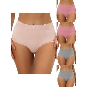 Allegra K Women's High Waist Tummy Control Lace Trim 5 Packs Ribbed Briefs White Small - 1 of 4