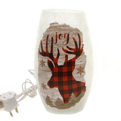 Stony Creek 7.25 In Plaid Lighted Glass Vase Snowflakes Novelty Sculpture Lights