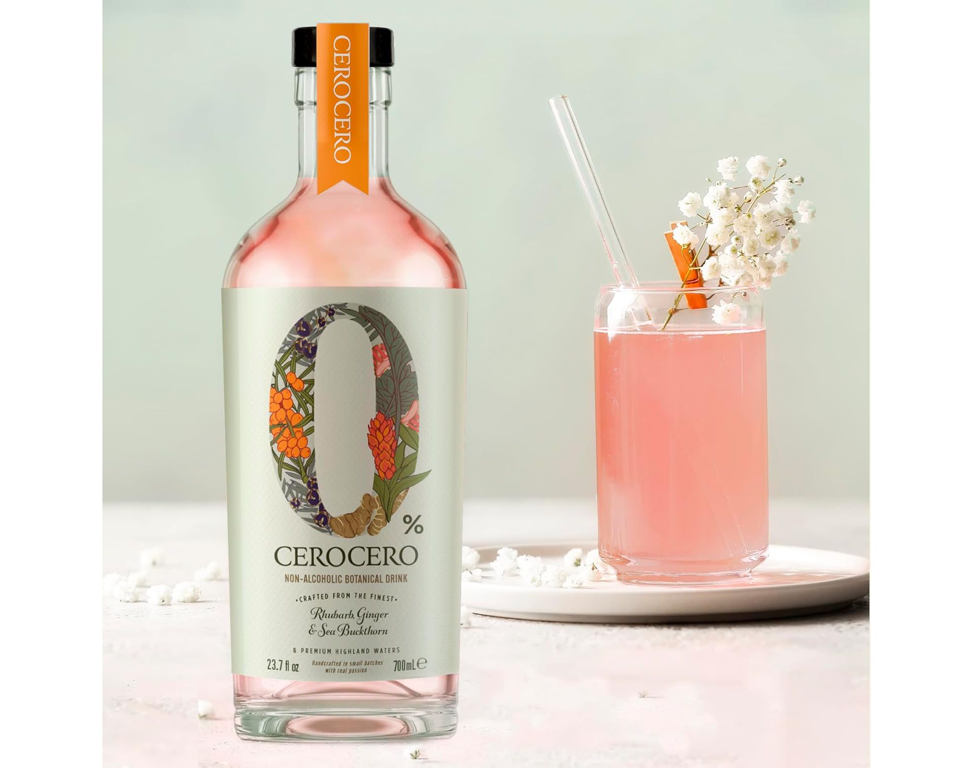 CeroCero Rhubarb, Ginger & Sea Buckthorn Non Alcoholic Gin - 23.7fl oz