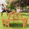 Tangkula 6-Person Round Picnic Table Set w/ 3 Built-in Benches 2" Umbrella Hole - 4 of 4