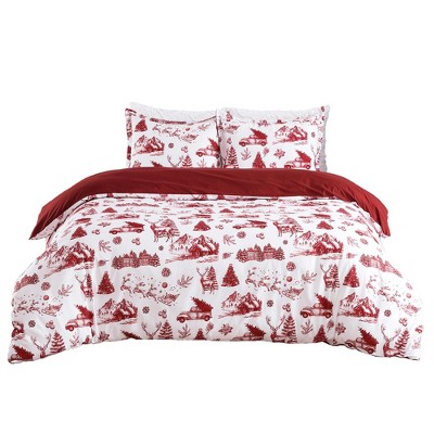 Garvee 3 Piece Christmas Duvet Cover Set King Size, Soft Microfiber Comforter Cover with 2 Pillow Shams, Washable Cute Bedding Set for Bedroom Decor