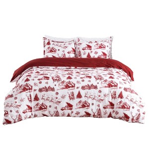 Garvee 3 Piece Christmas Duvet Cover Set King Size, Soft Microfiber Comforter Cover with 2 Pillow Shams, Washable Cute Bedding Set for Bedroom Decor - 1 of 4