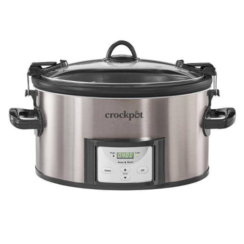 Crock-Pot Portable 4 Quart Stainless Steel Large Slow Cooker for Small  Kitchen with Locking Lid, Handles, and Digital Automatic Timer, Black