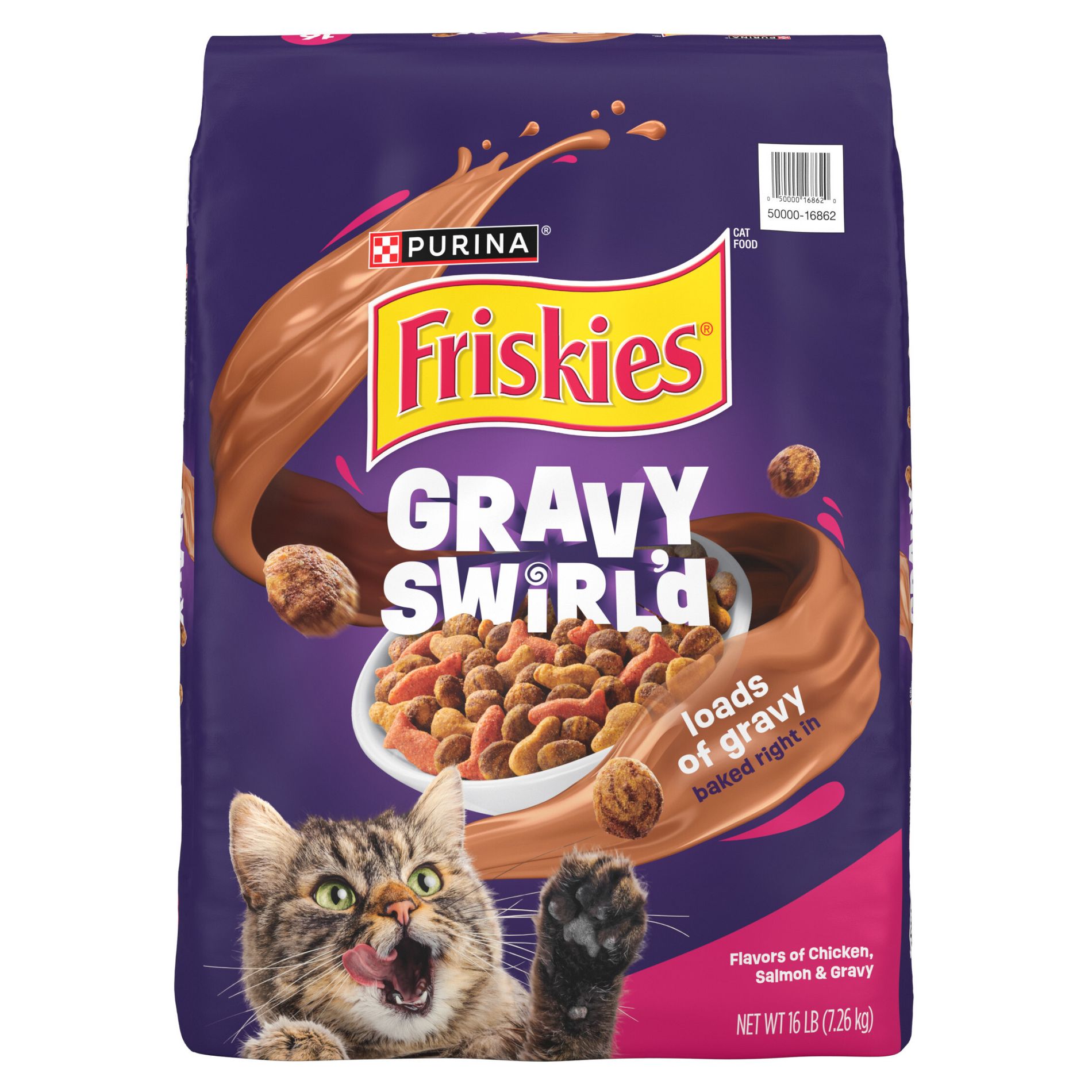 Purina Friskies Gravy Swirlers with Flavors of Chicken, Salmon & Gravy Adult Complete & Balanced Dry Cat Food - 16lbs