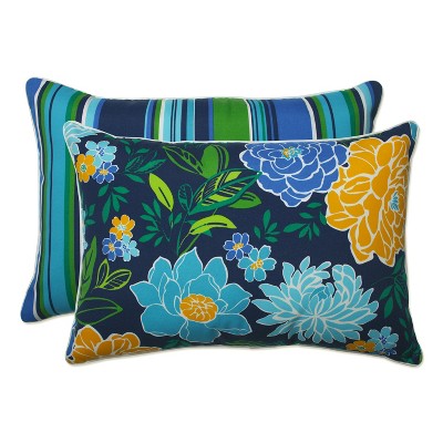 2pc Outdoor/Indoor Oversized Rectangular Throw Set Pillow Spring Bling Blue/Sea Island Stripe - Pillow Perfect: Weather-Resistant