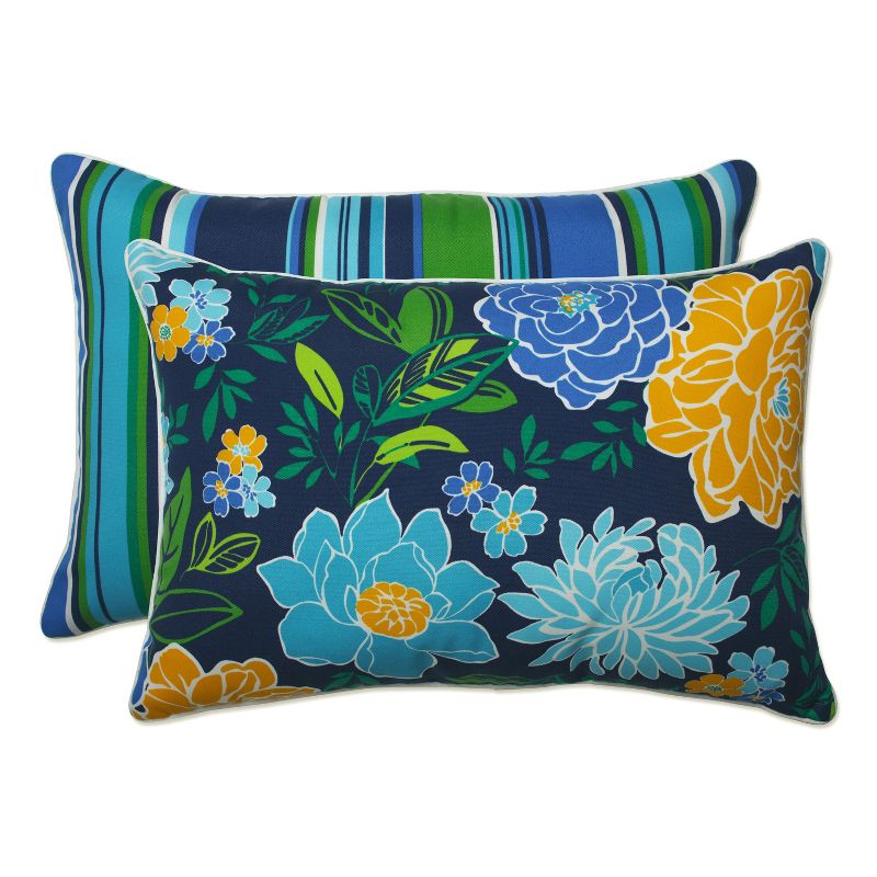 2pc Outdoor/Indoor Oversized Rectangular Throw Set Pillow Spring Bling Blue/Sea Island Stripe - Pillow Perfect, 1 of 12