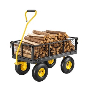 VEVOR 500 Lbs Steel Garden Cart, Heavy Duty Garden Wagon Cart Pullable on Wheels, Metal Yard Utility Wagon Carts with 10" All Terrain Tires, Black - 1 of 4