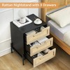 Rattan Nightstand with 3 Storage Drawers, Boho Bedside Table Wood End Table with Storage for Small Space, Living Room, Bedroom - 3 of 4