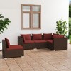 vidaXL 5 Piece Patio Lounge Set with Cushions- Poly Rattan Brown, Modular Design, Water-Resistant, Cinnamon Red Cushions, Requires Assembly - 2 of 4