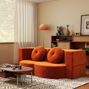 Racxily Modern Floor Sofa with 2 Pillows, Convertible Sleeper Sofa Bed,14.2" Full Size Folding Mattress for Living Room, Guest Bed - 1 of 4