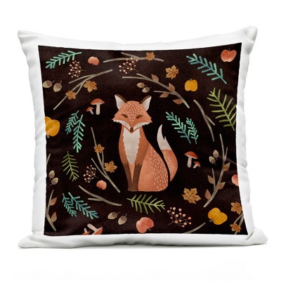 Stupell Industries Fall Botanical Leaves Red Fox Nature Outdoor Decorative Throw Pillow, 18 x 18