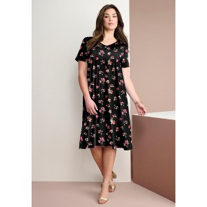 Roaman's Women's Plus Size Short Sleeve Sleeve Swing Dress, Size: 34/36, Black