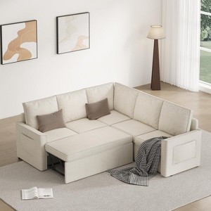 Vipbear L-shaped modular sofa, with pull-out bed, high-quality linen modular modular sofa, 78-inch convertible sleeping sofa bed, living room sofa - 1 of 4