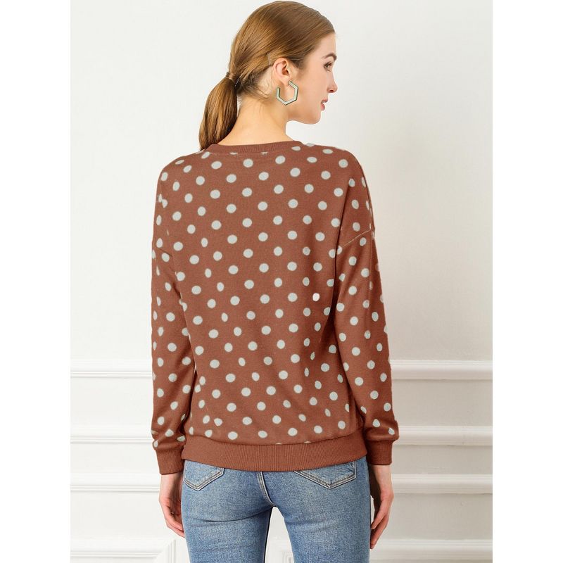 Allegra K Women's Fall Winter Long Sleeve Polka Dots Knitted Pullover Tops, 6 of 7