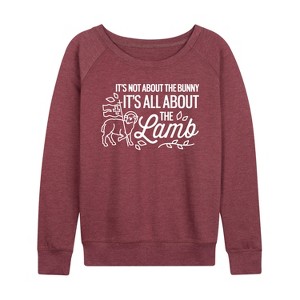 Women's - Instant Message - It's All About The Lamb Lightweight French Terry Wide Neck Long Sleeve Shirt - 1 of 4