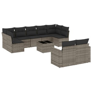 vidaXL Garden Sofa Set Grey PE Rattan, Powder-coated Steel, Tempered Glass - 1 of 4